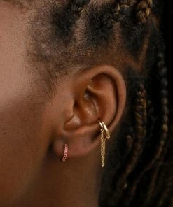 Astrid & Miyu Birthstone Earrings July Birthstone Huggies In Gold With Ruby CZ