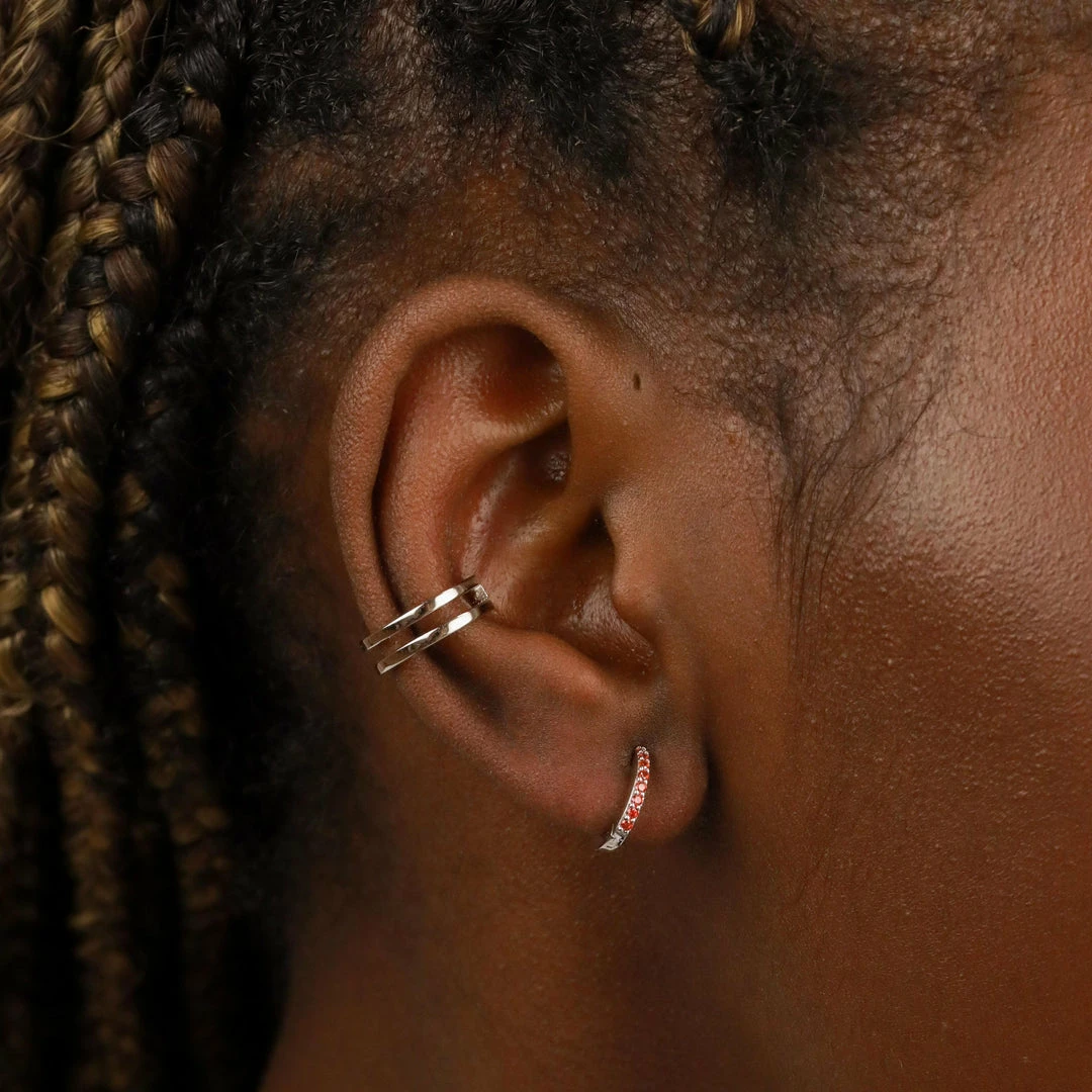 Astrid & Miyu January Birthstone Huggies In Silver With Garnet CZ 4 Astrid & Miyu January Birthstone Huggies In Silver With Garnet CZ