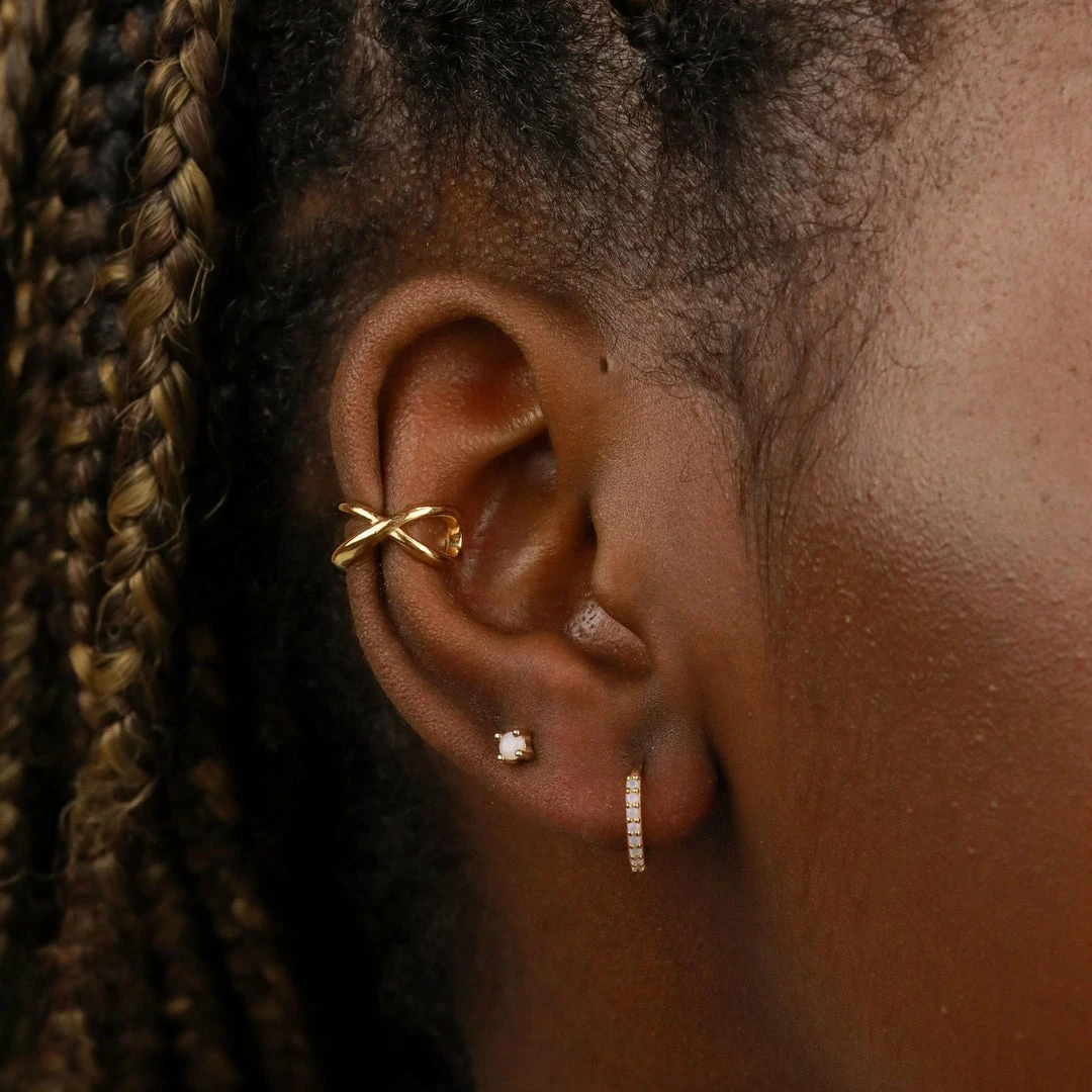 Astrid & Miyu Earrings June Birthstone Huggies In Gold With Moonstone CZ 4 Astrid & Miyu Earrings June Birthstone Huggies In Gold With Moonstone CZ