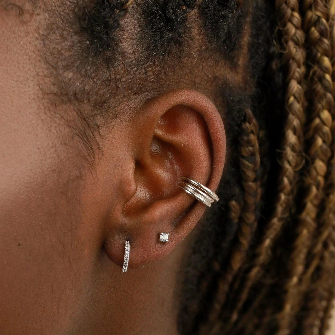 Astrid & Miyu March Birthstone Huggies In Silver With Aquamarine CZ 4 Astrid & Miyu March Birthstone Huggies In Silver With Aquamarine CZ