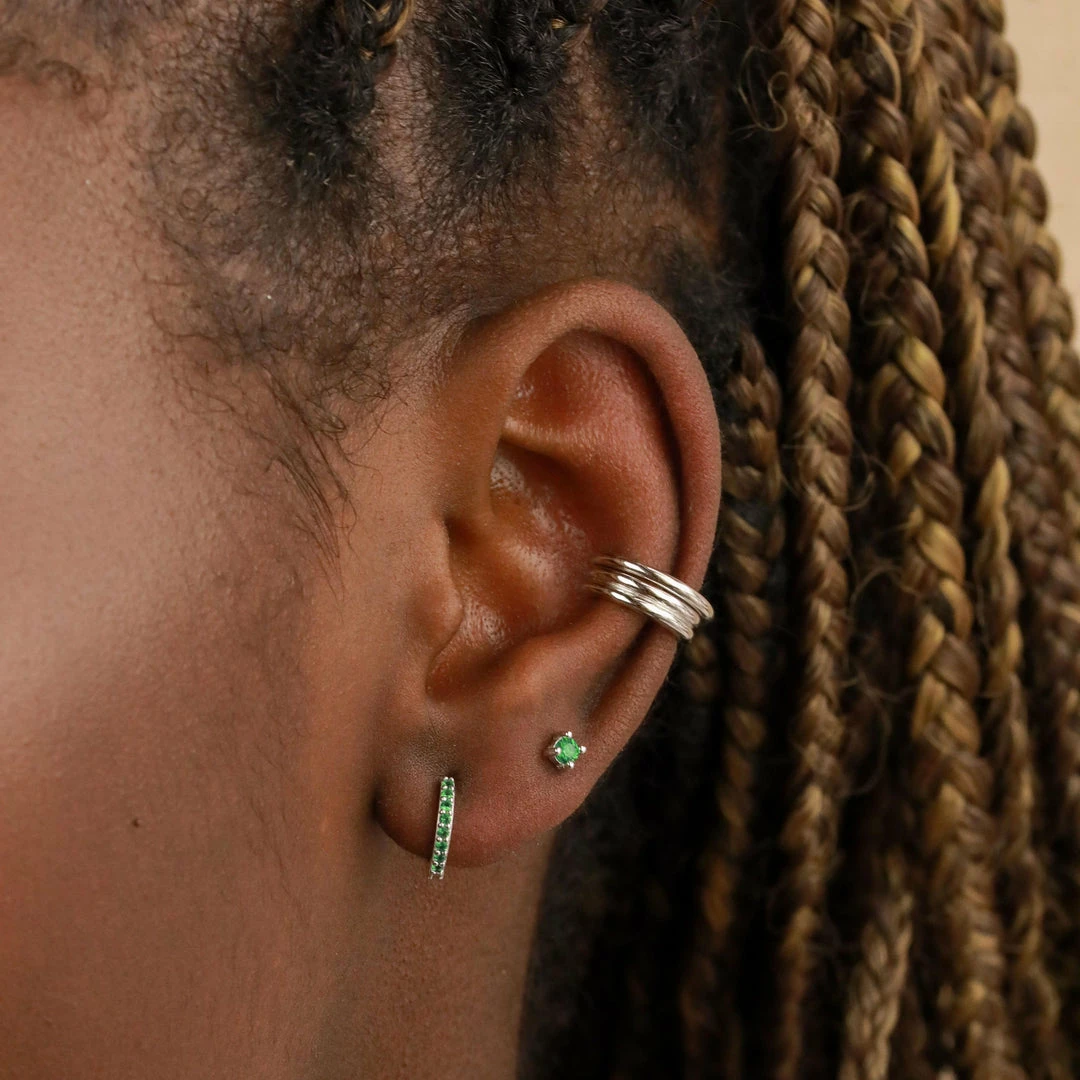 Astrid & Miyu May Birthstone Stud Earrings In Silver With Emerald CZ 6 Astrid & Miyu May Birthstone Stud Earrings In Silver With Emerald CZ