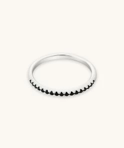 Astrid & Miyu Black Crystal Stacking Ring In Silver Sale
