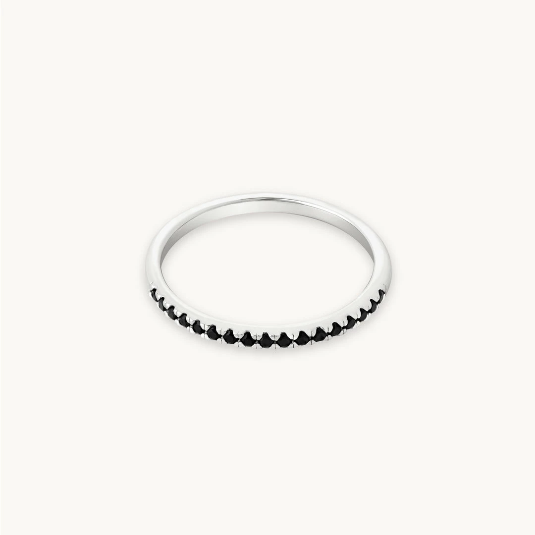 Astrid & Miyu Black Crystal Stacking Ring In Silver Sale 3 Astrid & Miyu Black Crystal Stacking Ring In Silver Sale