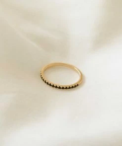 Astrid & Miyu Black Crystal Stacking Ring In Gold