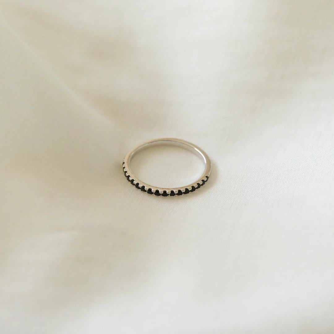 Astrid & Miyu Black Crystal Stacking Ring In Silver Sale 5 Astrid & Miyu Black Crystal Stacking Ring In Silver Sale