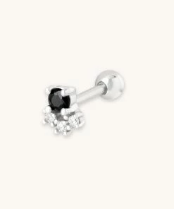 Astrid & Miyu Black Crystal Cluster Barbell In Silver Sale