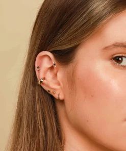 Astrid & Miyu Black Crystal Stacked Barbell In Gold