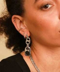 Astrid & Miyu Black Crystal Stacked Barbell In Silver