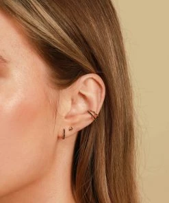 Astrid & Miyu Black Crystal Huggies In Gold