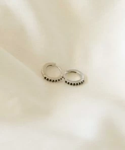 Astrid & Miyu Sale Black Crystal Huggies In Silver