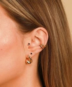 Astrid & Miyu Black Crystal Stud Earrings In Gold