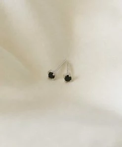 Astrid & Miyu Sale Black Crystal Stud Earrings In Silver