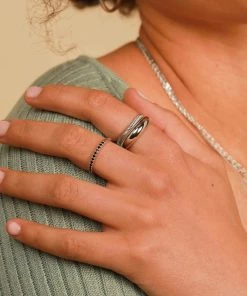 Astrid & Miyu Black Crystal Stacking Ring In Silver Sale 9 Astrid & Miyu Black Crystal Stacking Ring In Silver Sale