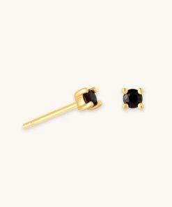Astrid & Miyu Black Crystal Stud Earrings In Gold