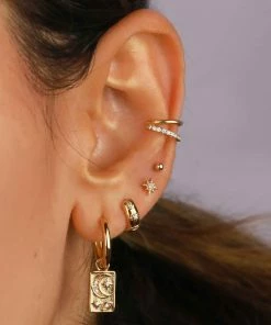 Astrid & Miyu Celestial Charm Hoops In Gold 11 Astrid & Miyu Celestial Charm Hoops In Gold