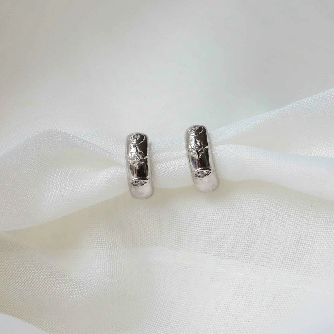 Astrid & Miyu Sale Celestial Huggies In Silver 5 Astrid & Miyu Sale Celestial Huggies In Silver