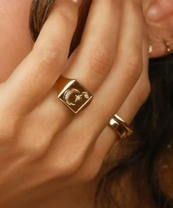 Astrid & Miyu Sale Celestial Signet Ring In Gold