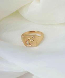 Astrid & Miyu Sale Celestial Signet Ring In Gold