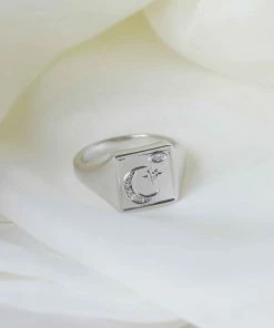 Astrid & Miyu Sale Celestial Signet Ring In Silver