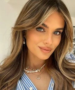 Astrid & Miyu Serenity Pearl Beaded T-Bar Necklace In Gold