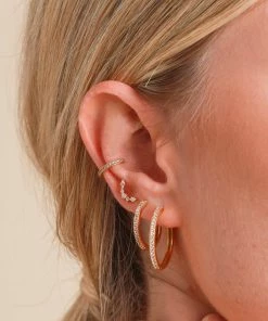 Astrid & Miyu Earrings Crystal Hinge Small Hoops In Gold
