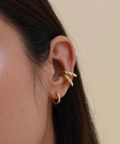 Astridandmiyu Earrings Single Square Edge Base Hoop In Gold