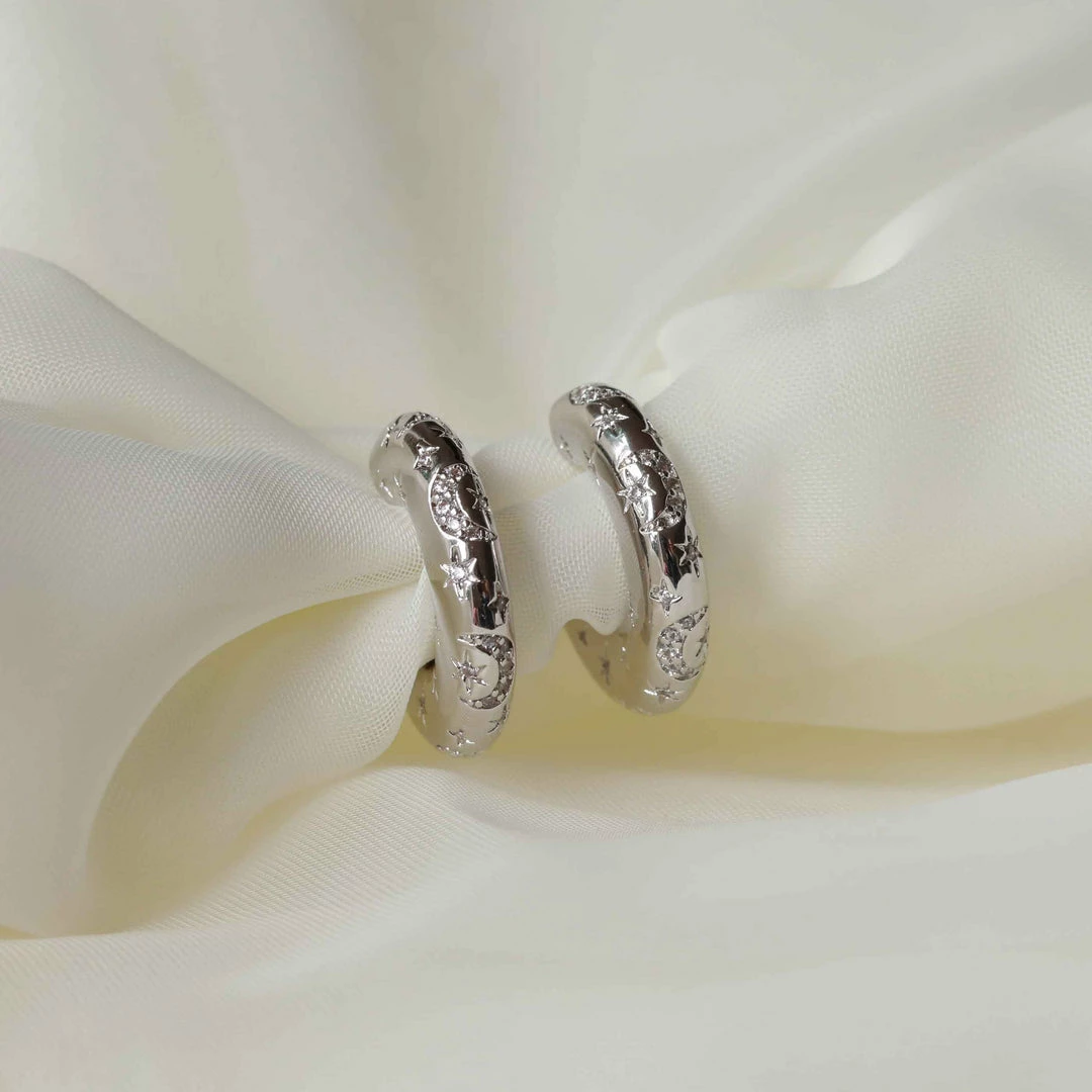 Astrid & Miyu Cosmic Dome Hoops In Silver 5 Astrid & Miyu Cosmic Dome Hoops In Silver