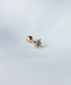 Astrid & Miyu Cosmic Emerald Barbell In Gold Earrings