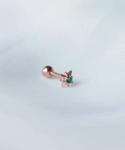 Astrid & Miyu Cosmic Emerald Barbell In Rose Gold Earrings