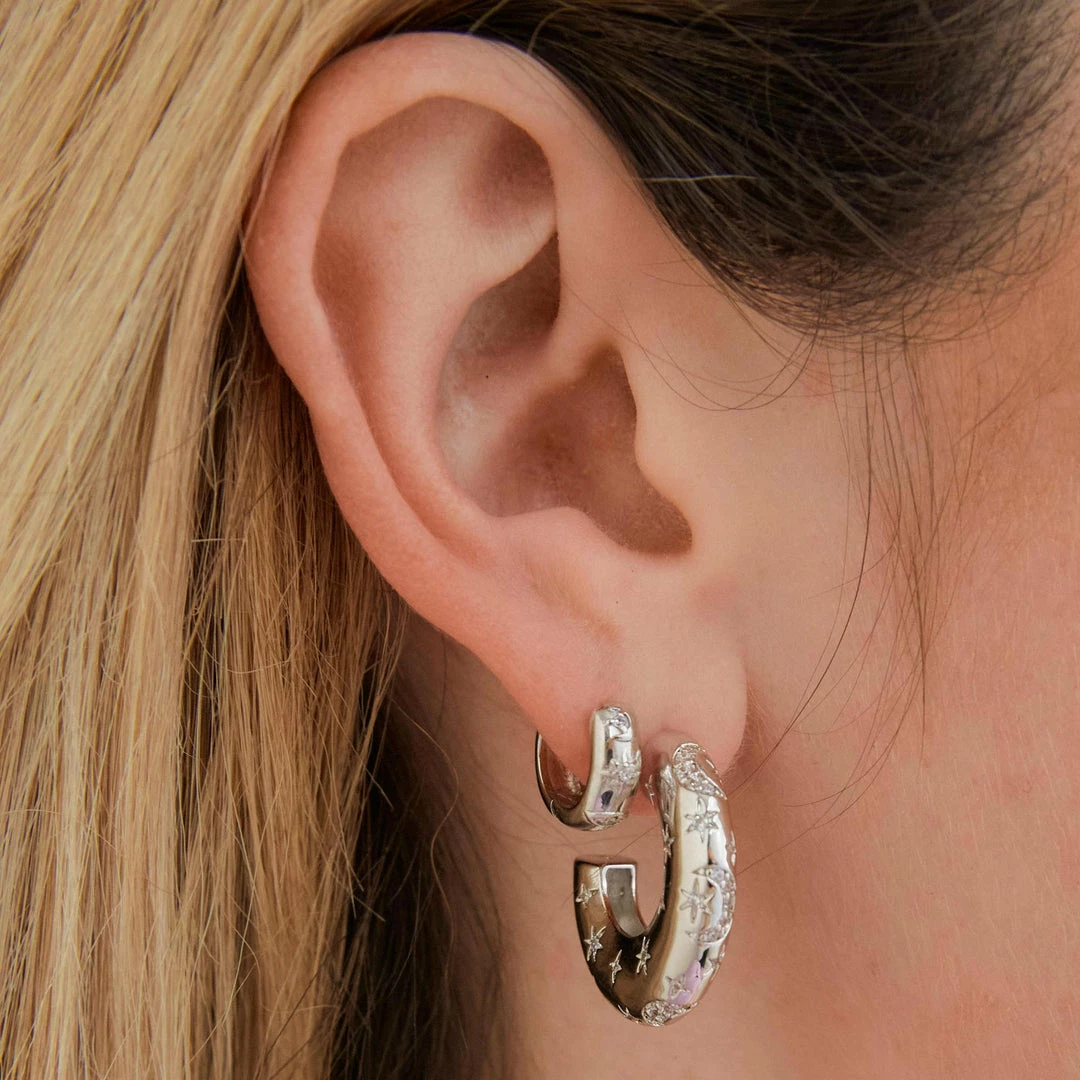 Astrid & Miyu Cosmic Dome Hoops In Silver 4 Astrid & Miyu Cosmic Dome Hoops In Silver