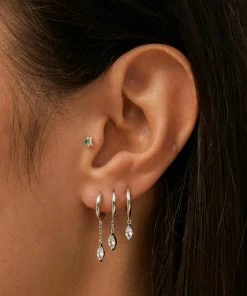 Astrid & Miyu Navette Short Chain Huggies In Silver