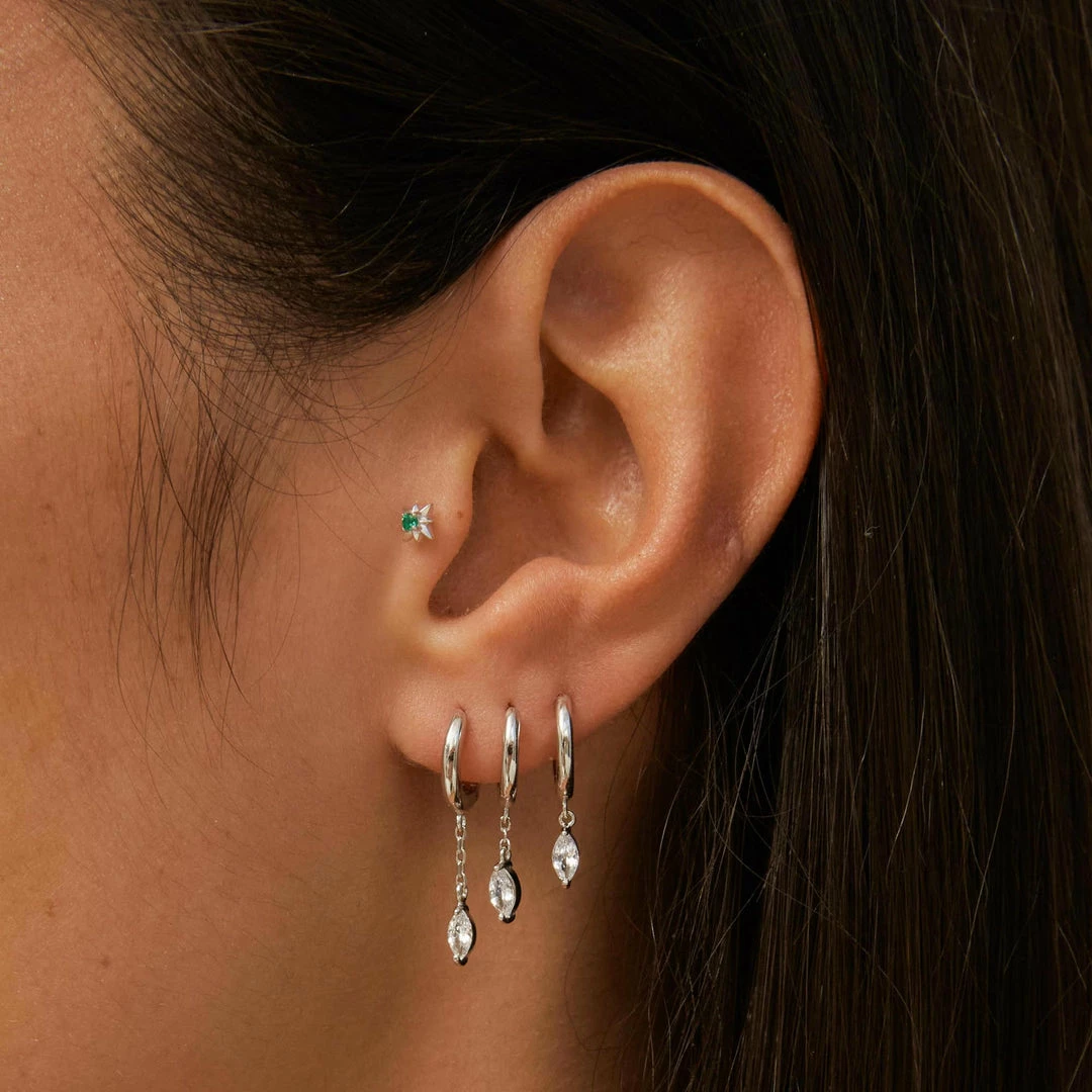 Astrid & Miyu Navette Long Chain Huggies In Silver Sale 4 Astrid & Miyu Navette Long Chain Huggies In Silver Sale