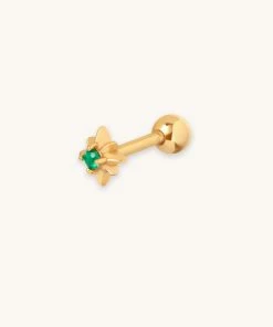 Astrid & Miyu Cosmic Emerald Barbell In Gold Earrings