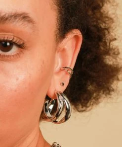 Astrid & Miyu Molten Duo Large Hoops In Silver Earrings