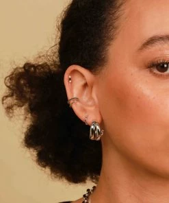 Astrid & Miyu Molten Duo Small Hoops In Silver 9 Astrid & Miyu Molten Duo Small Hoops In Silver