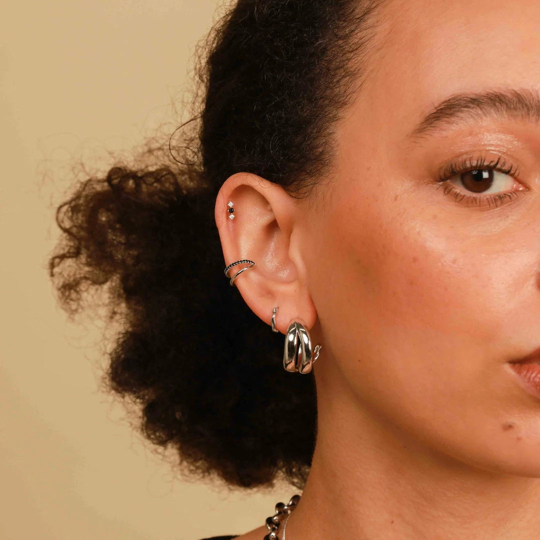 Astrid & Miyu Molten Duo Small Hoops In Silver 6 Astrid & Miyu Molten Duo Small Hoops In Silver