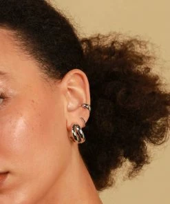 Astrid & Miyu Molten Duo Small Hoops In Silver