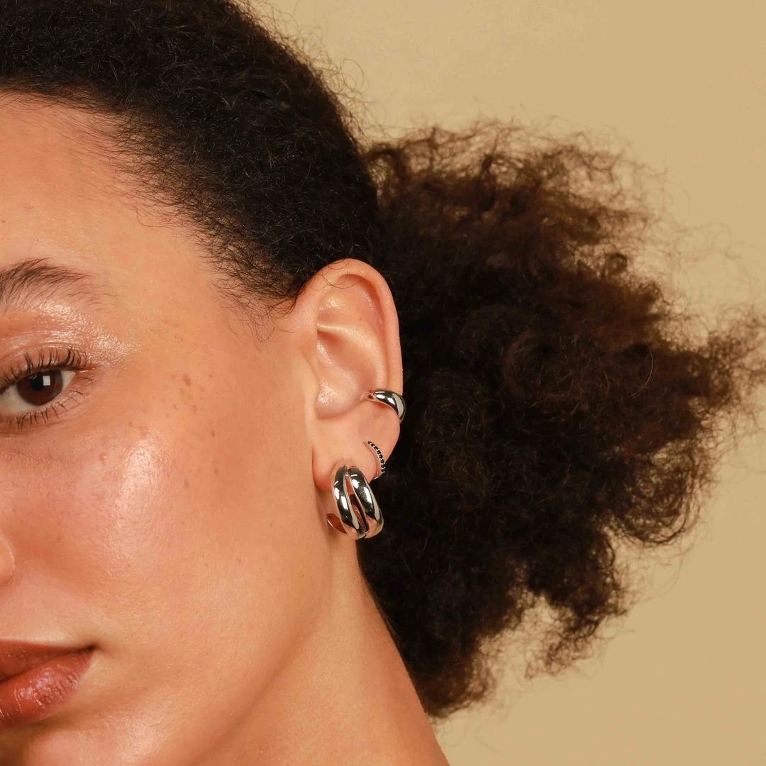 Astrid & Miyu Molten Duo Small Hoops In Silver 4 Astrid & Miyu Molten Duo Small Hoops In Silver