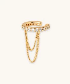 Astrid & Miyu Earrings Crystal Chain Ear Cuff In Gold