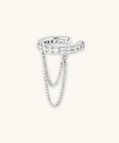 Astrid & Miyu Earrings Crystal Chain Ear Cuff In Silver