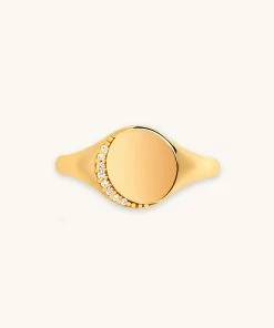 Astridandmiyu Crystal Crescent Signet Ring In Gold Rings
