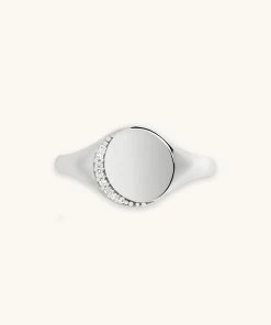 Astridandmiyu Rings Crystal Crescent Signet Ring In Silver