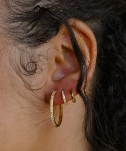 Astrid & Miyu Crystal Hinge Large Hoops In Gold Earrings