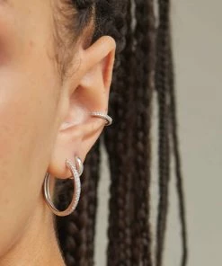 Astrid & Miyu Crystal Hinge Large Hoops In Silver 10 Astrid & Miyu Crystal Hinge Large Hoops In Silver