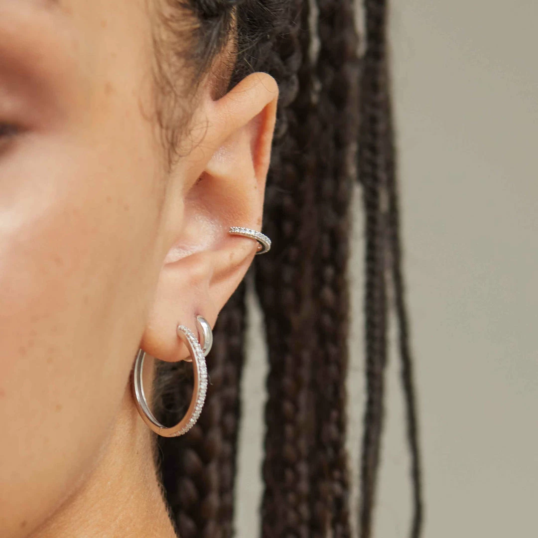 Astrid & Miyu Crystal Hinge Large Hoops In Silver 5 Astrid & Miyu Crystal Hinge Large Hoops In Silver