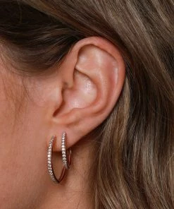 Astrid & Miyu Earrings Crystal Hinge Small Hoops In Rose Gold