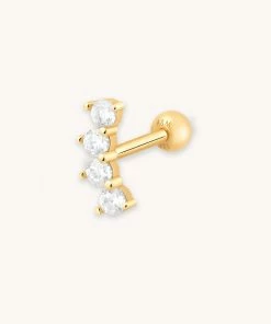 Astridandmiyu Curved Crystal Barbell In Gold Earrings