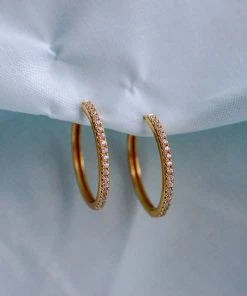 Astrid & Miyu Crystal Hinge Large Hoops In Gold Earrings