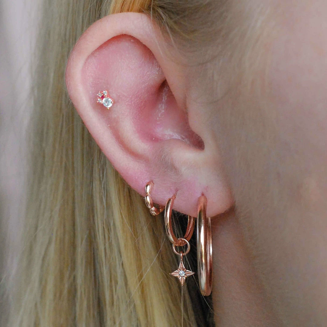 Astridandmiyu Sale Crystal & Triple Stone Barbell In Rose Gold 4 Astridandmiyu Sale Crystal & Triple Stone Barbell In Rose Gold