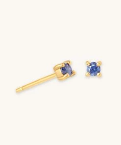 Astrid & Miyu December Birthstone Stud Earrings In Gold With Tanzanite CZ